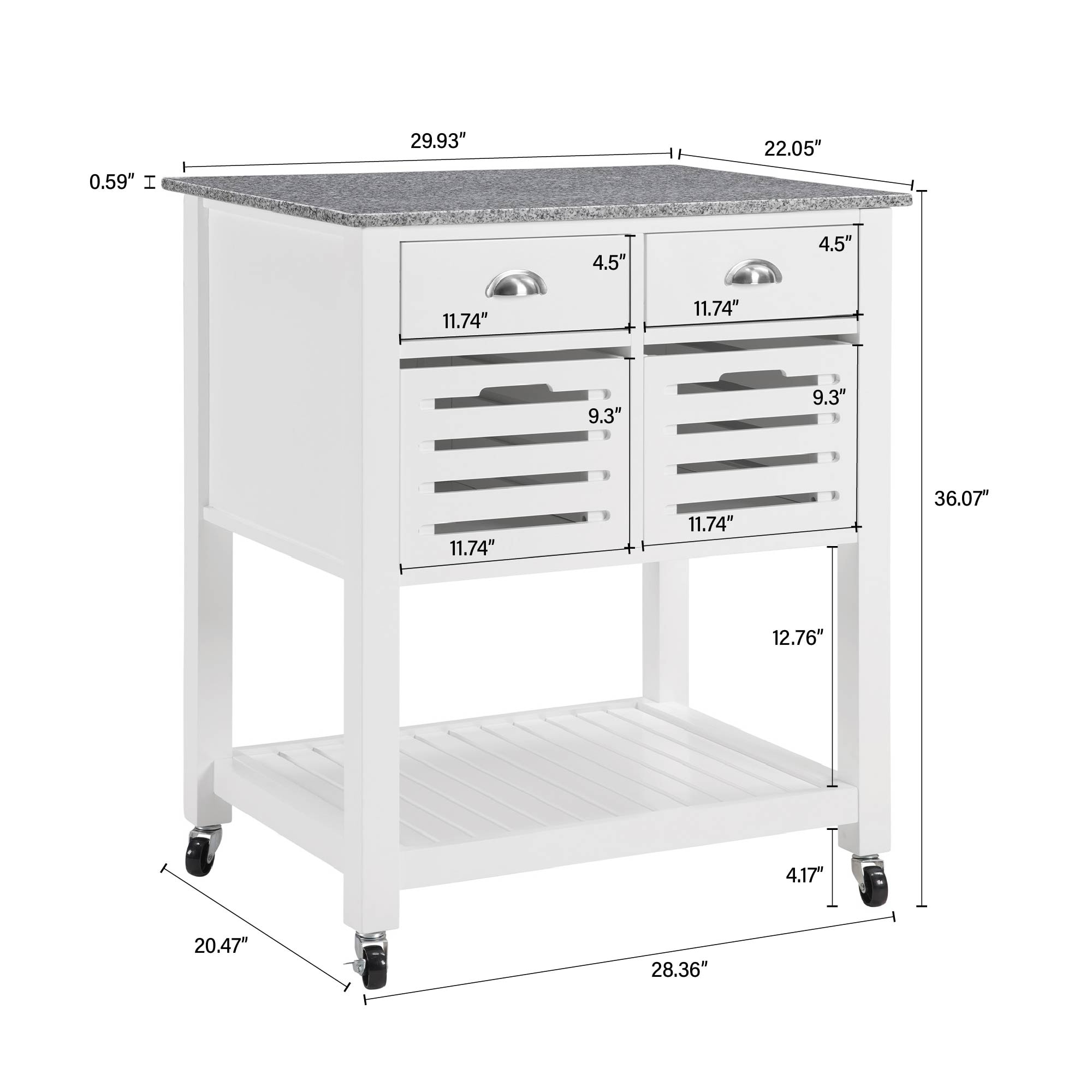 Mobile Rolling Kitchen Island Trolley Serving Cart With Underneath Drawer & Slide-Out Wire Storage Basket_voghion.com